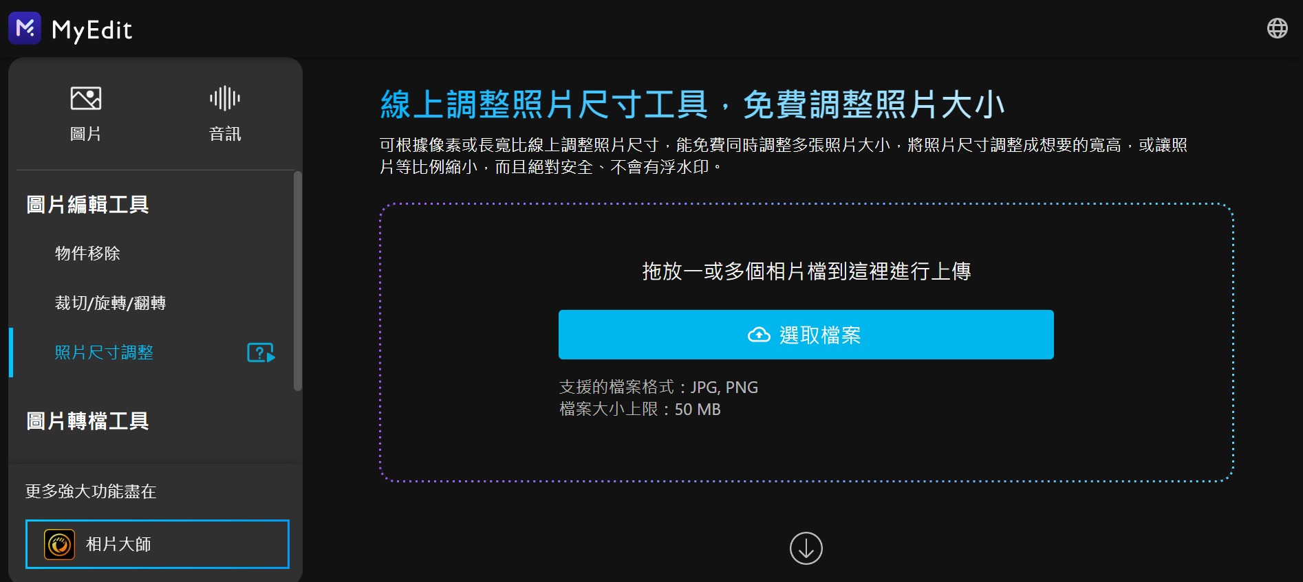 MyEdit 線上照片尺寸調整工具